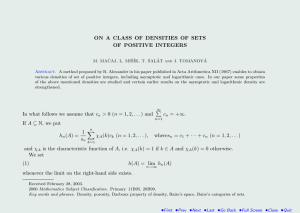 ON A CLASS OF DENSITIES OF SETS OF POSITIVE INTEGERS
