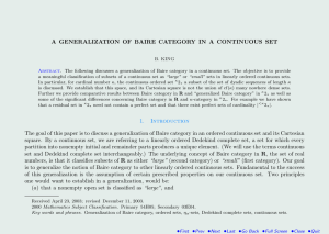 A GENERALIZATION OF BAIRE CATEGORY IN A CONTINUOUS SET