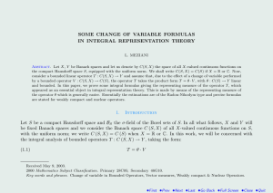 SOME CHANGE OF VARIABLE FORMULAS IN INTEGRAL REPRESENTATION THEORY