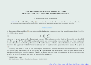 THE SHERMAN-MORRISON FORMULA AND EIGENVALUES OF A SPECIAL BORDERED MATRIX
