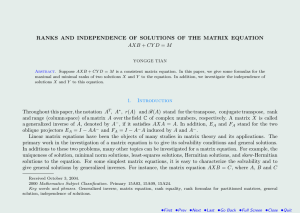 RANKS AND INDEPENDENCE OF SOLUTIONS OF THE MATRIX EQUATION