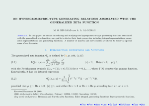 ON HYPERGEOMETRIC-TYPE GENERATING RELATIONS ASSOCIATED WITH THE GENERALIZED ZETA FUNCTION