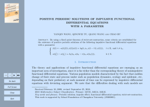 POSITIVE PERIODIC SOLUTIONS OF IMPULSIVE FUNCTIONAL DIFFERENTIAL EQUATIONS WITH A PARAMETER