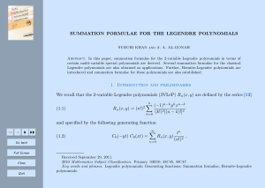 SUMMATION FORMULAE FOR THE LEGENDRE POLYNOMIALS