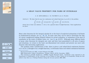 A MEAN VALUE PROPERTY FOR PAIRS OF INTEGRALS