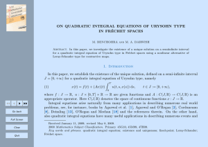 ON QUADRATIC INTEGRAL EQUATIONS OF URYSOHN TYPE IN FR ´ ECHET SPACES