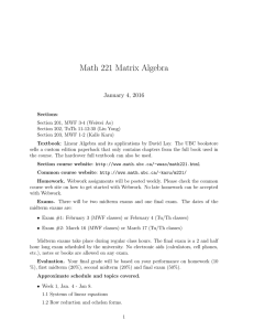 Math 221 Matrix Algebra January 4, 2016