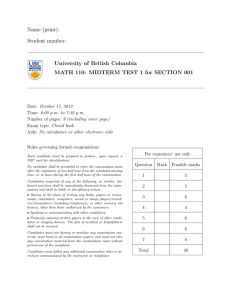 Name (print): Student number: University of British Columbia