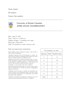 Name (print): ID number: Science One number: University of British Columbia