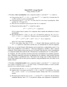 Math 437/537—Group Work #5 Friday, October 16, 2015 ≡ 1 (mod m).