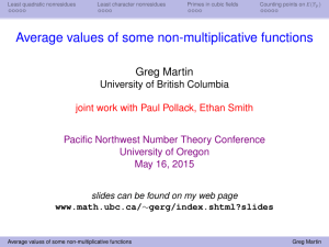 Average values of some non-multiplicative functions Greg Martin University of British Columbia