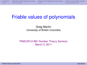 Introduction Bounds for friable polynomial values Conjecture for friable polynomial values