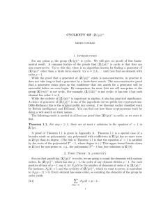 CYCLICITY OF (Z/(p)) 1. Introduction For any prime p, the group (Z/(p))