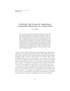 Arithmetic and Geometric Applications of Quantifier Elimination for Valued Fields JAN DENEF