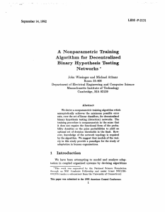 A  Nonparametric  Training Algorithm  for  Decentralized