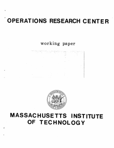 OPERATIONS  RESEARCH  CENTE MASSAC HUSE TTS NST ITUTE OF  TECHNOLOGY