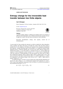 Entropy change for the irreversible heat ﬁnite objects transfer between two
