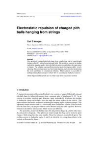 Electrostatic repulsion of charged pith balls hanging from strings Carl E Mungan