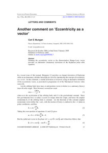Another comment on ‘Eccentricity as a vector’ LETTERS AND COMMENTS Carl E Mungan