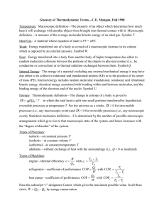 Glossary of Thermodynamic Terms—C.E. Mungan, Fall 1998