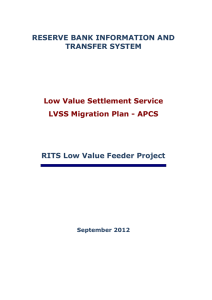 Low Value Settlement Service LVSS Migration Plan - APCS