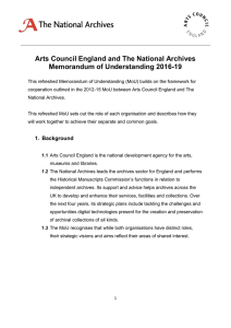 Arts Council England and The National Archives Memorandum of Understanding 2016-19