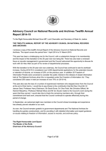 Advisory Council on National Records and Archives Twelfth Annual Report 2014-15