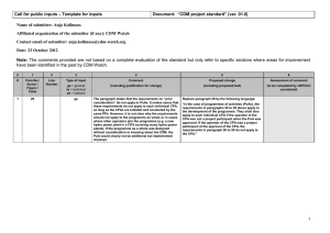 – Template for inputs “CDM project standard” (ver. 01.0) Document: