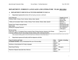 DEPARTMENT: FOREIGN LANGUAGES AND LITERATURE  YEAR: 2013-2014