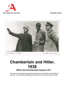 Chamberlain and Hitler, 1938  What was Chamberlain trying to do?