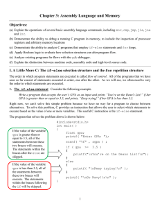 Chapter 3: Assembly Language and Memory Objectives: