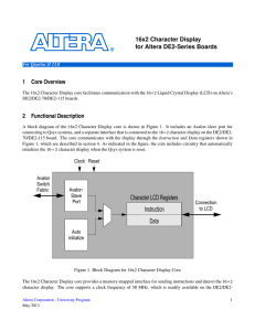 16x2 Character Display for Altera DE2-Series Boards 1 Core Overview