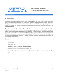 Introduction to the Altera Qsys System Integration Tool 1 Introduction