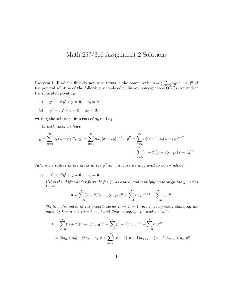 Math 257 316 Assignment 2 Solutions