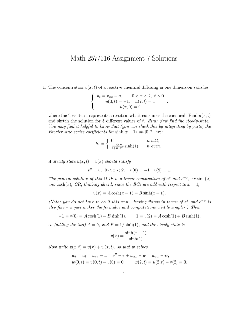 Math 257 316 Assignment 7 Solutions