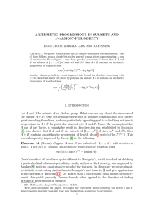 ARITHMETIC PROGRESSIONS IN SUMSETS AND L -ALMOST-PERIODICITY
