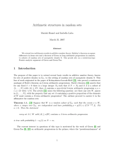 Arithmetic structures in random sets Mariah Hamel and Izabella  Laba