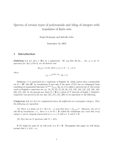 Spectra of certain types of polynomials and tiling of integers... translates of finite sets 1 Introduction