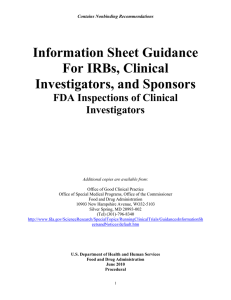 Information Sheet Guidance For IRBs, Clinical Investigators, and Sponsors