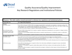 Quality Assurance/Quality Improvement Key Research Regulations and Institutional Policies Purpose: