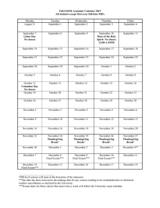 Fall GSOM Academic Calendar 2015 All students except first-year full-time MBA  Monday