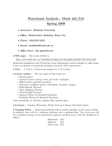 Functional Analysis - Math 421/510 Spring 2009