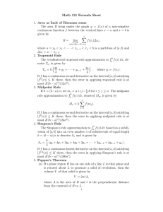Math 121 Formula Sheet 1. Area as limit of Riemann sums: