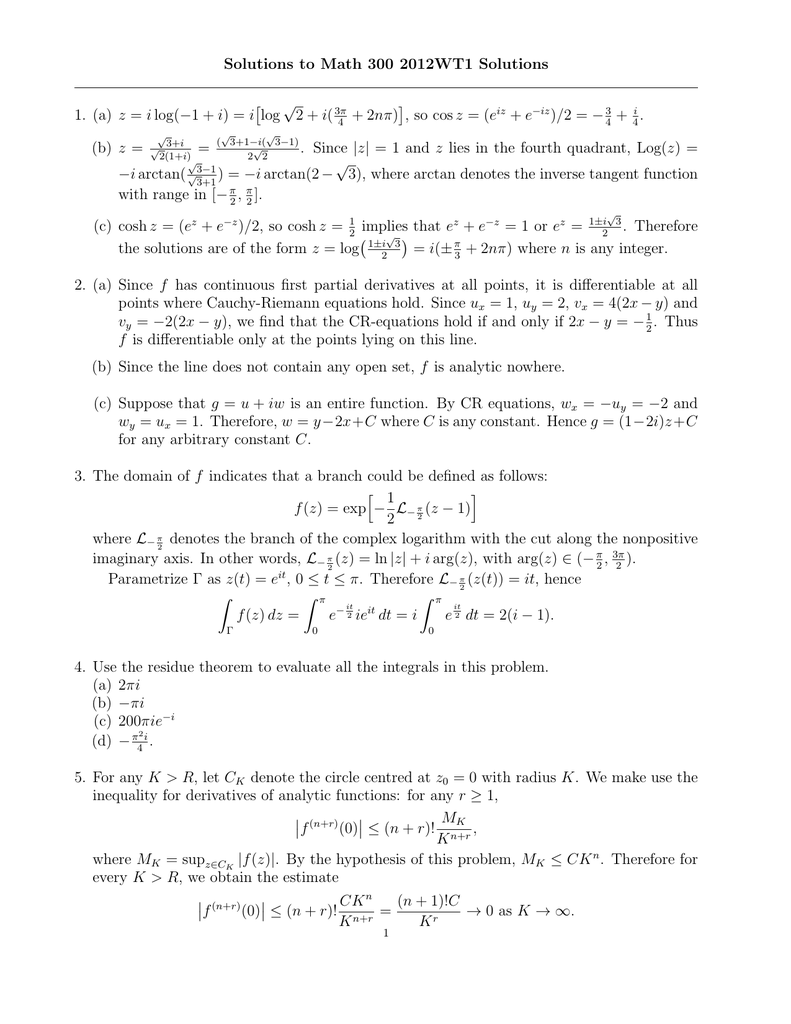 Solutions To Math 300 12wt1 Solutions Log