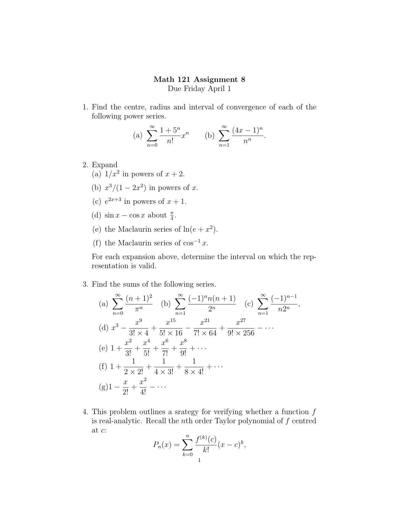 Math 121 Assignment 8 Due Friday April 1