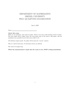 DEPARTMENT OF MATHEMATICS DREXEL UNIVERSITY PH.D. QUALIFYING EXAMINATION June 9, 2005