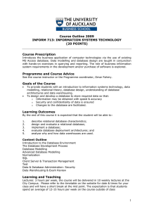Course Outline 2009 INFORM 713: INFORMATION SYSTEMS TECHNOLOGY (20 POINTS)