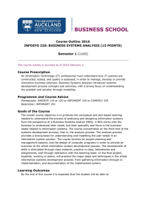 Course Outline 2016 INFOSYS 220: BUSINESS SYSTEMS ANALYSIS (15 POINTS)  Semester 1
