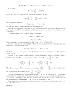 MATH 223: Linear Transformations and 2 × 2 matrices. a b A