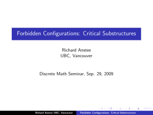 Forbidden Configurations: Critical Substructures Richard Anstee UBC, Vancouver